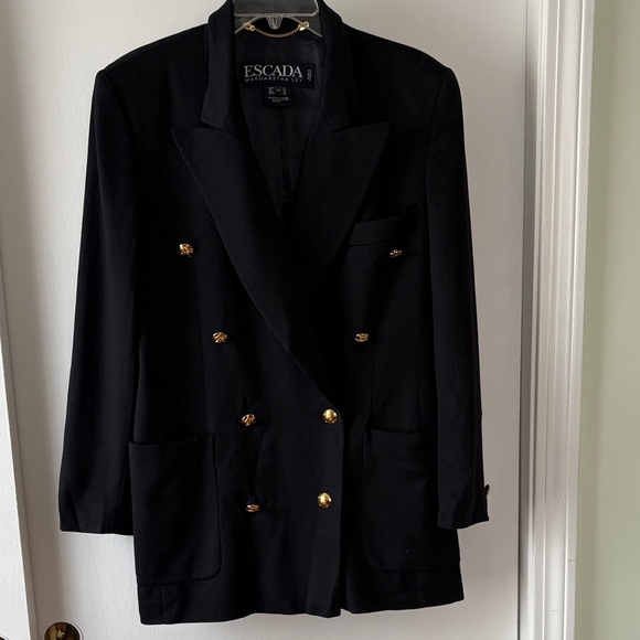 Escada Vintage Cashmere Black Double Breasted Blazer 40